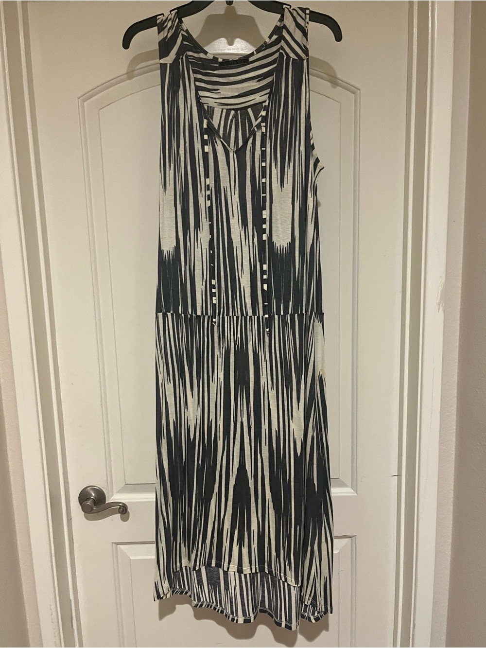 Sleeveless Black and White Patterned drop waist midi dress by Graham & Spencer
